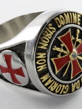 Knight Templar Masonic Ring 18k Gold Pld Red Cross Silver Handcrafted